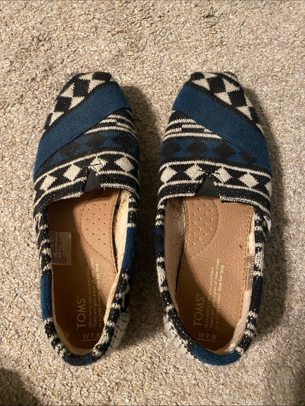 Toms Blue and Black Aztec Slip-On Flats
